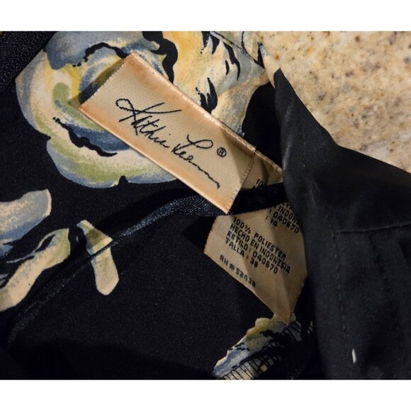 Vtg Kathie Lee Sz 14 Maxi Dress Black Pastel Tie Back Pintuck Pleat - Picture 10 of 16